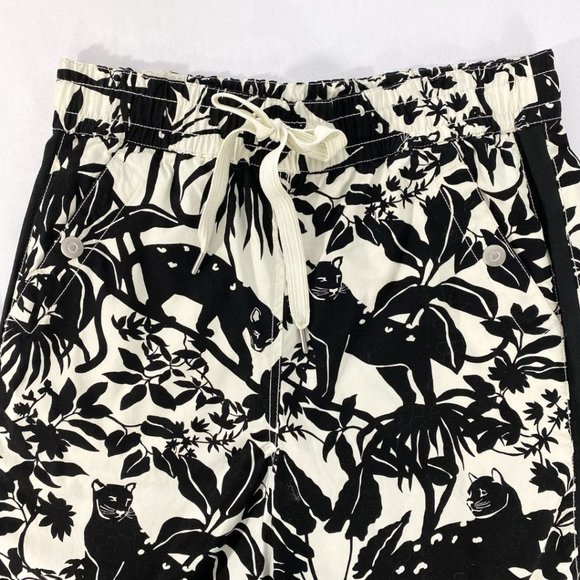 MAEVE BY ANTHROPOLOGIE TENLEY BLACK WHITE JUNGLE ANIMAL PRINT TWILL TRACK PANTS - Picture 7 of 11